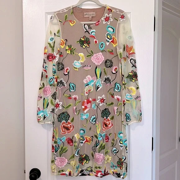 Philosophy | Dresses | Philosophy Multicolor Embroidered Floral Long Sleeve  Lace Dress | Poshmark